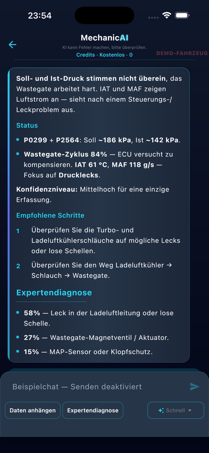 MechanicAI Experten-Chat-Bildschirm