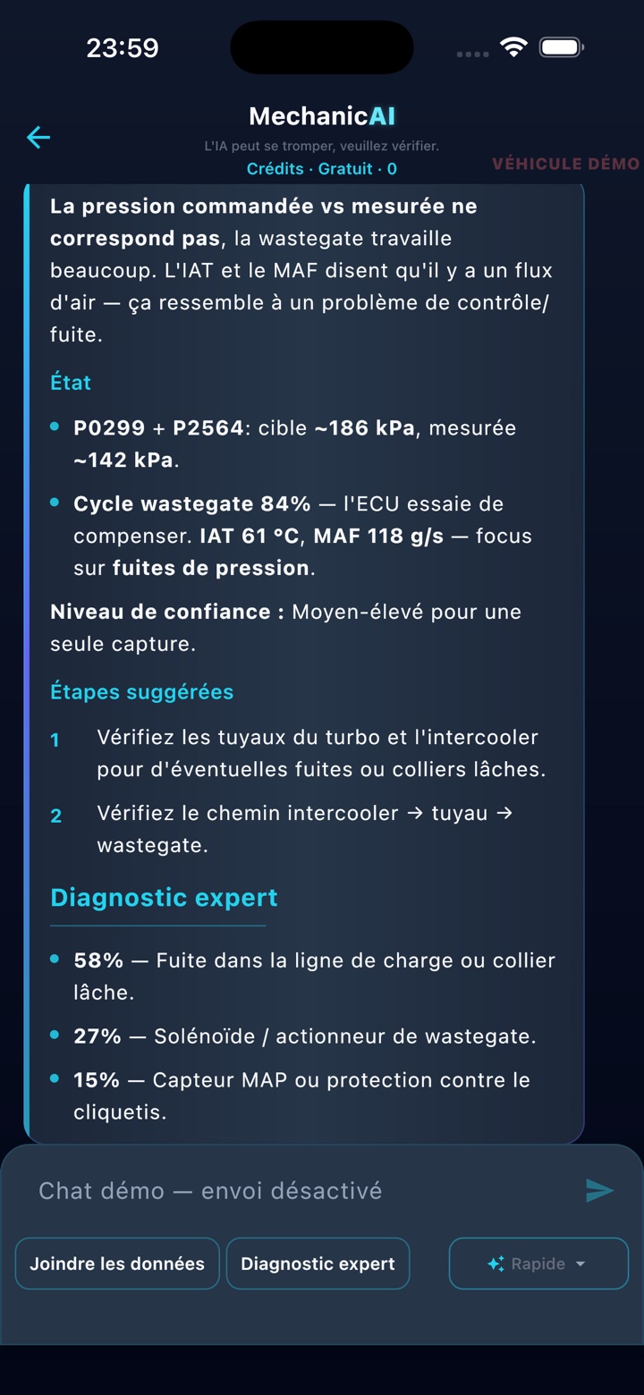 Écran de discussion de l'expert MechanicAI