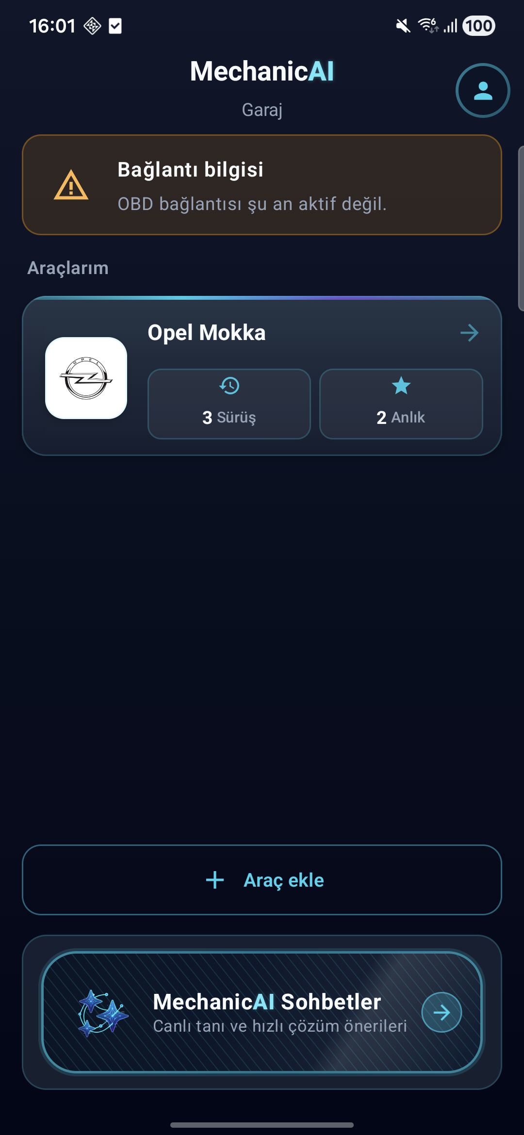MechanicAI Garaj ekranı