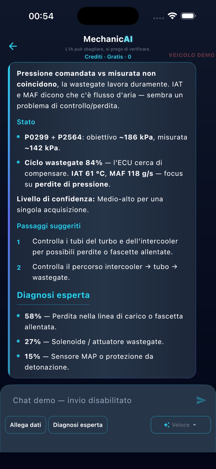 Schermata di chat con l'esperto di MechanicAI